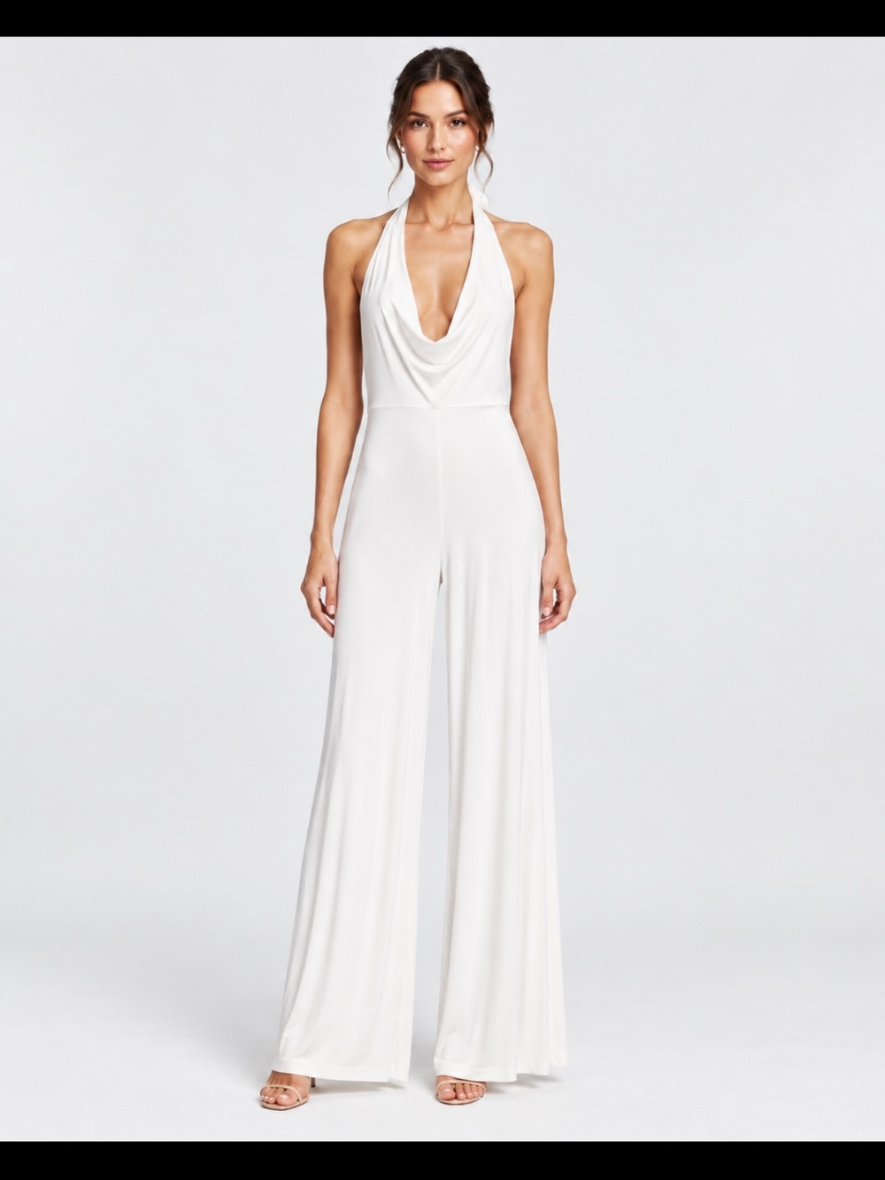 Alice + Olivia Size 0 Off White Halter Cowl Neck Wide Leg Jumpsuit NWT $440